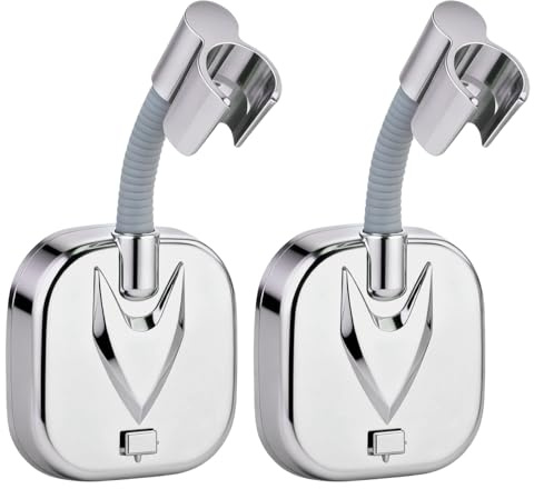 2 Pcs Support Douche sans Percage, Pivotants 720°, Capacité Charge 10kg, Supports Pommeau de Douche avec Adhésif Puissant, Support Douchette Mural Antidérapant, Accessoire Salle de Bain, Universel
