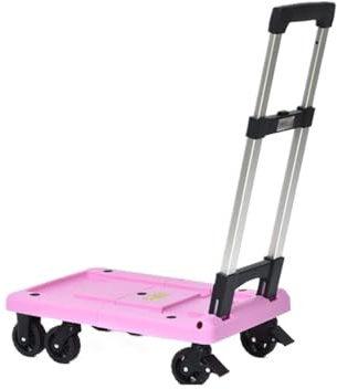 ZGLINMZ Moving Trolley, Flatbed Cart Platform Hand Truck Foldable Push Cart with 360 Degree Swivel Wheels Retractable Sack Trolley(Pink,92CM)