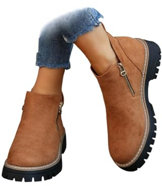 Botas cortas para mujer, botines para mujer, tacón de cuña bajo, plataforma con cremallera, redondos, antideslizantes, zapatos para caminar al aire libre, cómodos, casuales, botas de invierno, correr