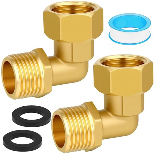 NUTKIT 2 Pcs Conector de Codo Laton, Ajuste de ángulo de Latón de 90 Grados, 1/2 Macho x 1/2 Hembra Conector para Tubos, Conectores de Tubería de Codo de Latón, para Calefacción de Fontanería