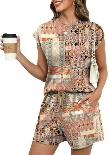 Rapbin Co ord Sets for Women Casual Cap Sleeve Tops and Shorts with Pockets
