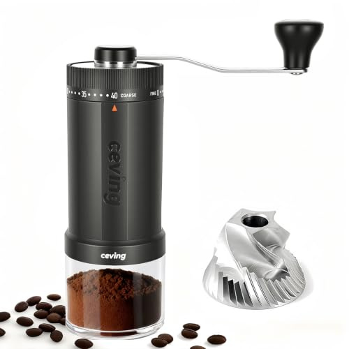 CEVING World's First 60g Large Capacity Manual Coffee Grinder, Gray | 40 External Settings, Portable Hand Coffee Bean Mill with Stainless Steel Conical Burr for Travel, Camping, Pour Over & Gift