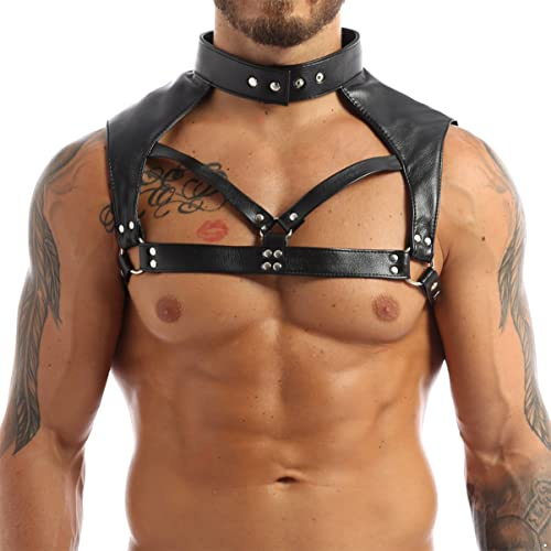 CHICTRY Mens Faux Leather Body Chest Harness Sexy Elastic Shoulder Strap Stage Costume Clubwear Black One Size