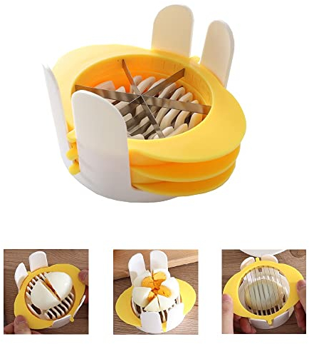 [Upgraded] Jawbush 3 in 1 Egg Slicer with Metal Blades for Hard Boiled Eggs & Soft Fruits, Stainless Steel Hard Boiled Egg Cutter, Heavy Duty Strawberry Mushroom or Ham Slicer, Dishwasher Safe