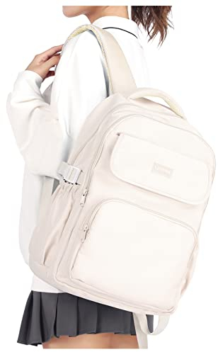 HYC00 Schulrucksack Mädchen Jungen Teenager Rucksack Schule Damen Schultasche Multi-Tasche College Rucksack Schulranzen Casual Daypacks Laptop Backpack School Bag Tagesrucksack für Arbeit Reise, Weiß