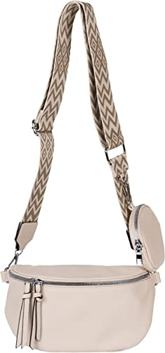 styleBREAKER Bolso bandolera de media luna para mujer | Bolso bandolera piel sintética 24x15x8,5cm, correa 86-138cm con patrón zigzag, cremallera 2 vías, monedero 11cm