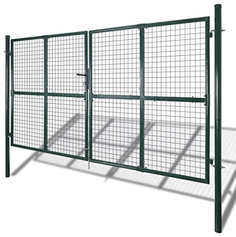 Festnight Cancello di Recinzione Doppio, Cancello Giardino, Cancello Giardino Esterno, Cancelletto Giardino, Cancello da Giardino, in Acciaio Verniciato a Polvere