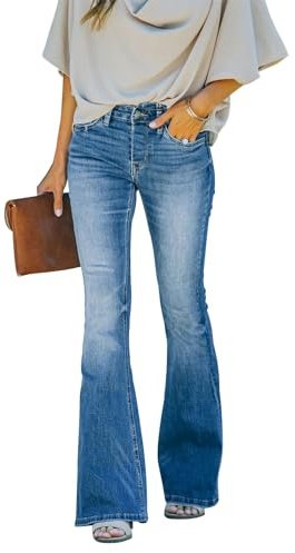 KUNMI Women's High Waisted Bell Bottom Bootcut Jeans Flare Wide Leg Stretch Trendy Jeans, Ff006-blue, 12