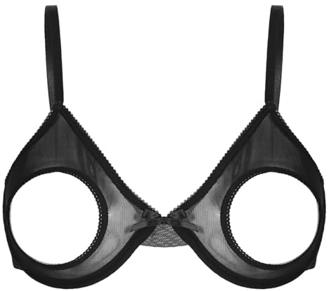 GRRKDFQ Lencería Sexy Mujer Tops De Sujetador De Pezón Abierto,Negro,M
