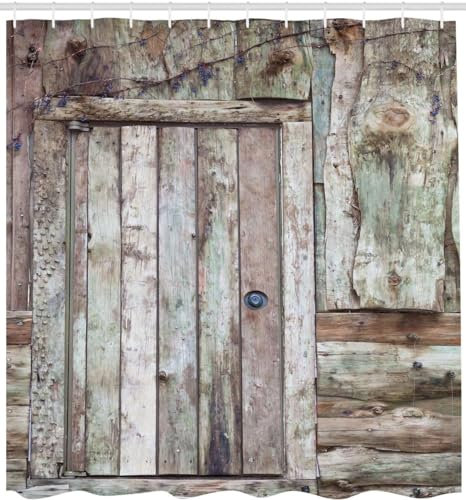 Duschvorhang 120x180 Ferme de Campagne Duschvorhänge Planches En Lambeaux Anti Schimmel Waschbar Polyester Textil Shower Curtains für Badezimmer Badewanne mit 8 Haken, Z416