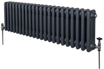 Radiador Tradicional Horizontal de 3 Columnas 300mm x 1012mm | Gris Antracita | Acero | Montado en pared | Kit de fijación y soportes + Cepillo de limpieza GRATIS | Calefacción estufa calefactor