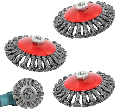 PRITOK 3 stycken trådborstar för vinkelslipar: Ø 125 mm skivborste, flexstål vinkelslipar, stålborste, för tillbehör för rengöring och sliparbeten (M14)