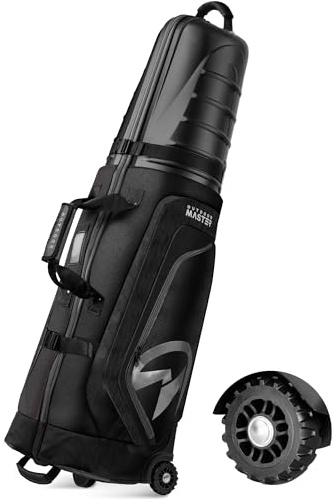 OutdoorMaster Golf Reisetaschen für Fluglinien mit Rädern und Hartem Oberem Koffer, Schützen Golfschläger, Leicht und Sinfach zu Manövrieren, Version aktualisieren, Rock-Schwarz