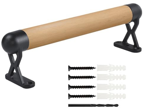 WWFFEN Wooden Handrail,28cm Indoor Staircase Handrail Wall-Mounted Safety Non-Slip Stair Banister Support Rod with Accessories,Comfortable Barrier-Free Stair Handrail for The Elderly Balustrade Kit