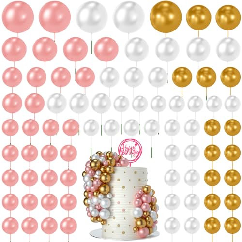 NACHLYNN 80 Pcs Cake Balls Decorations Mini Balloon Cake Topper Balls Foam Cupcake Toppers Balls for Cake Decorating Birthday Parties Weddings Anniversary (Rose Gold White Series)