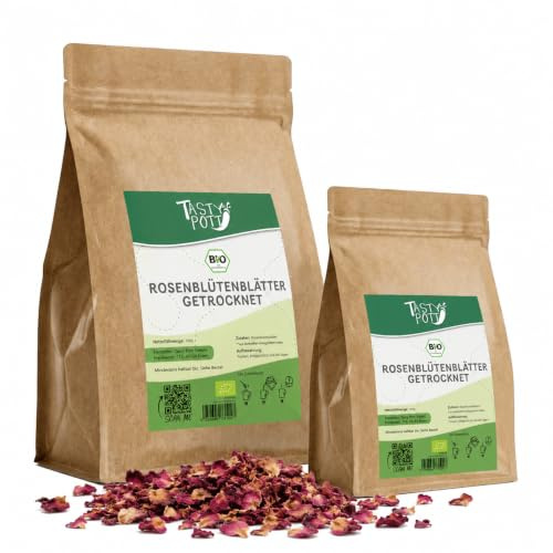 Tasty Pott Bio Rosenblütenblätter I Für Tee I Als Deko I Rosenwasser herstellen I Rosentee Rosenblüten I Vegan I Naturkosmetik selber machen I Rosen I Im Beutel 100g (3x100g)