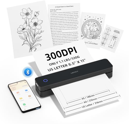 HPRT Portable Printers Wireless for Travel, Support 8.5 X 11 US Letter, Bluetooth Thermal Printer Compatible with iOS, Android & Laptop, Inkless Mobile Printer for Office, Home, School, Black