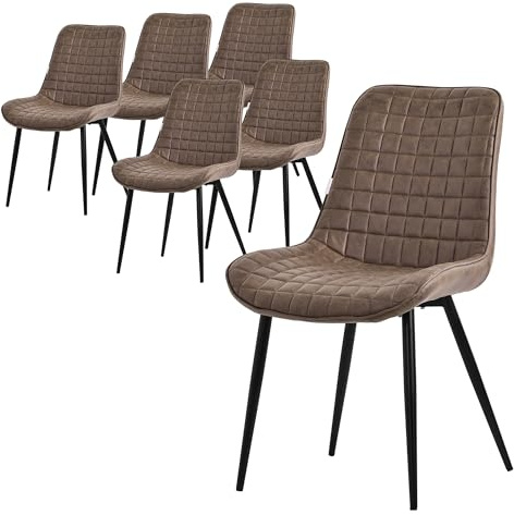 ML-Design matsalsstolar set om 6, brun, sits i konstläder med svarta metallben, köksstolar med ryggstöd, vardagsrumsstolar, stoppade stolar för matsal/kontor, stoppade fåtöljer
