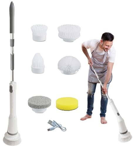 Fregadora eléctrica, fregadora giratoria eléctrica, fregadora inalámbrica, Herramientas de Limpieza inalámbricas, cepillos con 6 Cabezales de Cepillo de Repuesto, fregadora de Piso Multifuncional