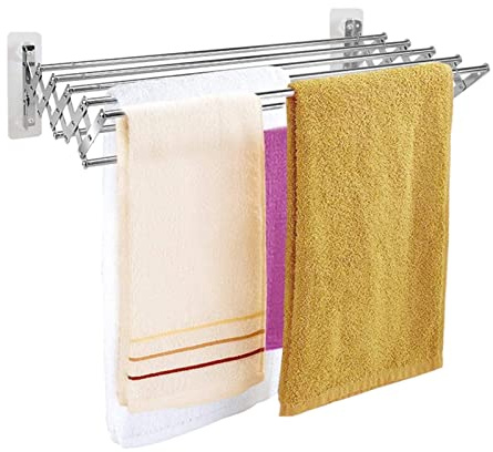 KOMFGT Wall Mounted Clothes Airer Wall Mount Clothes Drying Rack, Accordion Retractable Drying Rack for Laundry Room/Bathroom Tower Towel Drying Rack