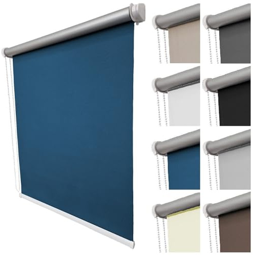 Verdunklungsrollo Thermo Rollo Fensterrollo lichtundurchlässig B220 x H180 cm Stoff Blau, Verdunkelungsrollo Thermorollo Seitenzugrollo Kettenzugrollo Sonnenschutzrollo mit Bohren für Fenster