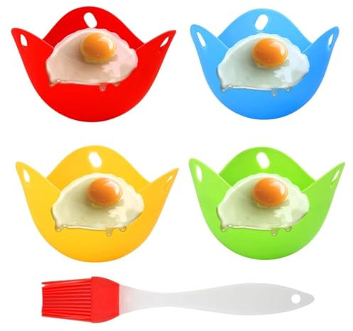 4 StüCk Pochierte Eier Form, BPA-frei, Antihaft Eierkocher Pods Geeignet FüR Mikrowelle, Herd Und Dampfgarer, Mit ZusäTzlicher öLbüRste