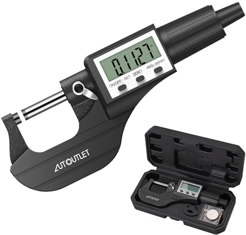 AUTOUTLET Micrometer Digitale Bügelmessschraube 0-25mm/ 0.001mm, Hohe Präzision LCD Digitale Mikrometer Mikrometerschieber Länge Messwerkzeug Mikrometer 0.001mm(0.00005)-Schwarz