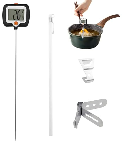 Uhngw Termómetro Para Cocinar - Medidor De Sonda Larga Con Lectura Instantánea Y Clip Para Olla,Termómetro De Para Freír Con Pantalla Giratoria,Para Elaboración Azúcar Fabricación Velas