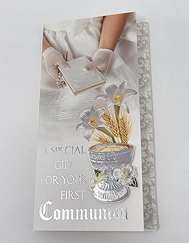 Girls First Holy Communion Luxury Challice Money Voucher Wallet Card White 17cm x 9cm for Money or Gift Vouchers