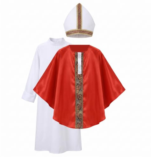 AwnsIMfreien Barn påven kostym präst kostym set med påven hatt för halloween cosplay barnrollspel, storlek M, präst