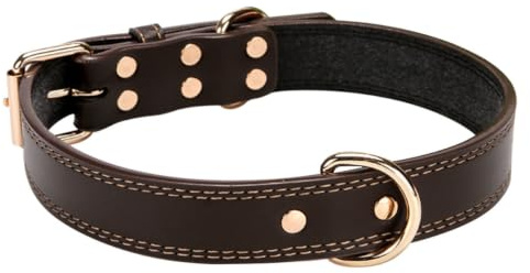 NESTINGHO Collier pour Chien Collier en Cuir Ajustable Cuir Alliage Café Cloche, Anneau Rivets, pour Grand Chien, Confortable au Quotidien