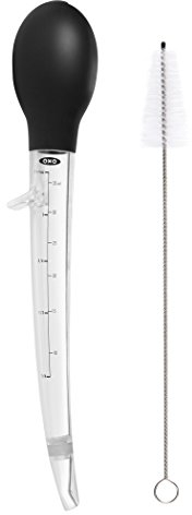 OXO Good Grips Abgewinkelter Bratenspritze mit Reinigungsbürste, Silikon, Tritan, durchsichtig/schwarz, 35ml