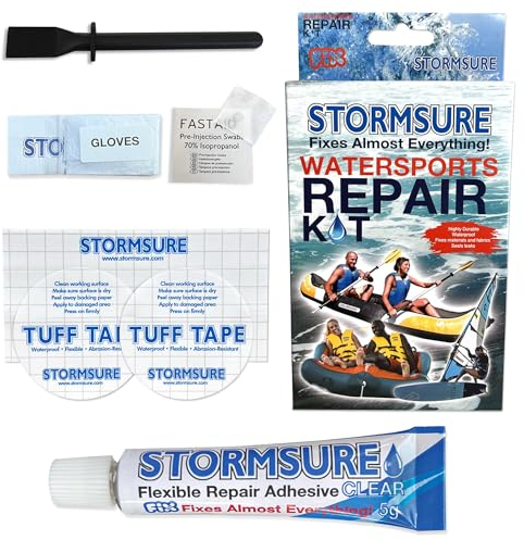 Stormsure Watersports Reparaturset - Mit Stormsure-Kleber und Tuff Tape Selbstklebeflicken: Wasserdichte, Langlebige Reparaturen Einfach Durchführen