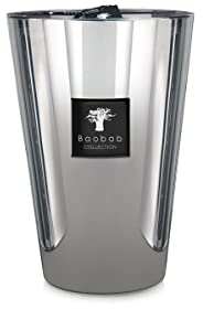 Baobab Les Exclusives Platinium Max 24 Bougie parfumée Ambre et pamplemousse Vetiver Durée de combustion 400 heures Hauteur 24 cm MAX24PLA