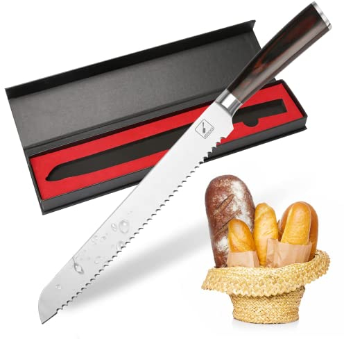 imarku Brotmesser, 25CM Gestochen Scharf Brotmesser mit Wellenschliff aus Deutsch Hochgekohltem Edelstahl und Pakkaholz Griff, Premium Qualität Bread Knife für verschiedene Brotsorten