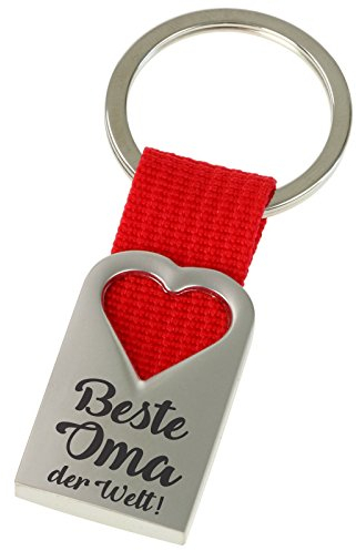 Beste Oma Omi der Welt Schlüsselanhänger Herz aus Metall und rotem Polyester-Band