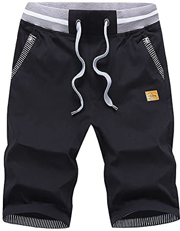 HCSS Korta byxor, herr, bermudashorts, män, sommar, chinos shorts, bomull, elastiskt band med dragsko, svart, XXL