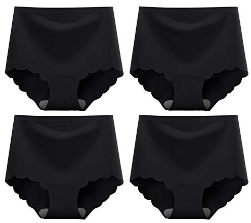 4-pack sömlösa trosor dam modaltrosor trosor trosor flerpack, svart, XL | Sömlösa trosor för kvinnor utan pressande sömmar; sval mjuk modal; antibakteriellt steg; elastisk och formtrogen