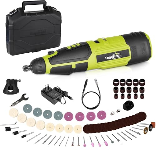 SnapFresh 12V Cordless Rotary Tool Kit,7 Variable Speeds w/Flex Shaft,80+ Change Accessories Multi Tool-Battery Fast Charger & Tool Bag-for Cutting, Sanding, Polishing, Drilling,Handmade or DIY Crafts