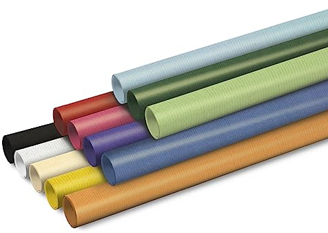 Clairefontaine 95799AMZC - Un Carton De 12 Rouleaux De Papier Cadeau - Papier Kraft Vergé 65g recto/verso- Dimensions : 3x0,70m - Kraft uni : Assortis de Couleurs, Multicolor - Emballage Cadeau