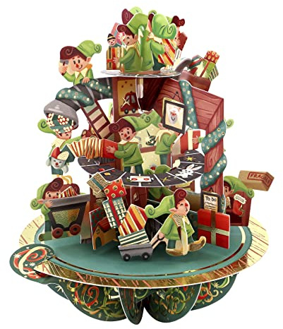 SANTORO Pirouette, Biglietto Di Auguri Pop-Up Natalizio 3D - Laboratorio Di Babbo Natale - Per Bambini, Per Famiglia, Natale, Festività