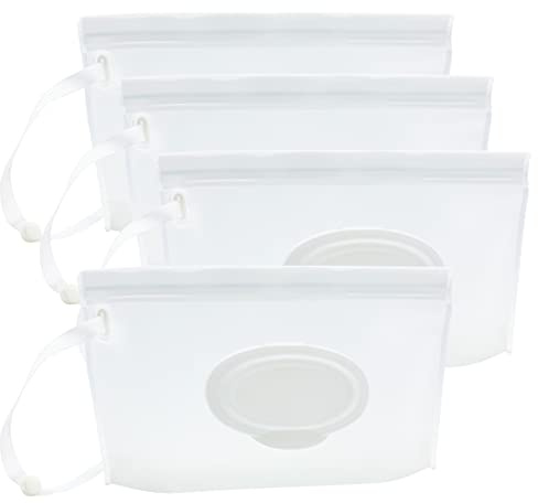 4 Pièces Pochettes de Lingettes Humides, Sac à Lingettes Mouillées Portable, Distributeur Pochette Boîte de Rangement de Lingettes Humides Réutilisable pour Bébé Lingettes (Clear Pattern)