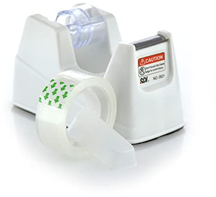 MINI TAPE Dispensador de Cinta Adhesiva de Sobremesa -Mini- REF.0521-M-B - Pesado, Alta Calidad y Apto para 33 mts. by Office Box (Blanco)