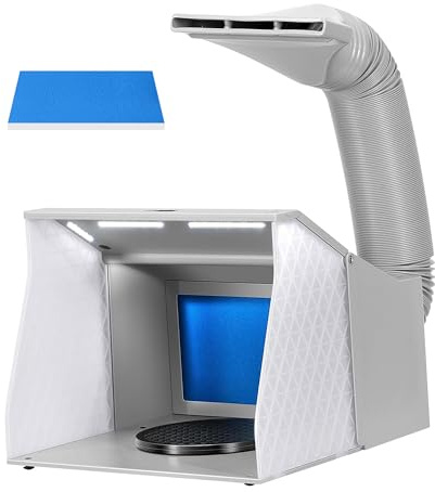 VIVOHOME Cabine de Peinture Aérographe Portable à Deux Ventilateurs avec 4 Lampes LED, Table Tournante et Tuyau Filtrant pour Peinture, Modélisme et Artisanat