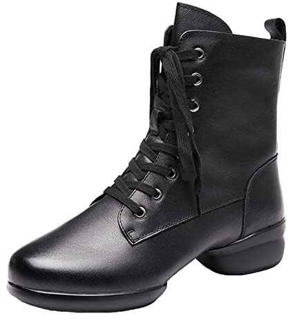 ZHENSI Tanzstiefel Für Herren Mit Geteilter Sohle Latin Modern Dance Schuhe Weiches Leder Seitlicher Reißverschluss Niedriger Absatz,Schwarz,41 EU