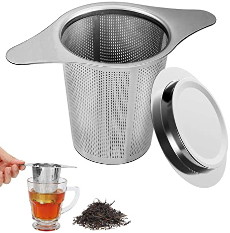 AIBAOBAO Tea Infuser, Updated Extra Fine Mesh Tea Coffee Infuser, Stainless Steel Tea Filter Strainer with Lid and Two Handles for Mugs, Teapots, Cups to steep Loose Leaf Tea and Coffee