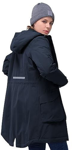 33,000ft Manteau d'hiver long et chaud pour femme, parka, veste de pluie, veste fonctionnelle épaisse, avec capuche, veste demi-saison, veste d'extérieur, Bleu joyau., XS