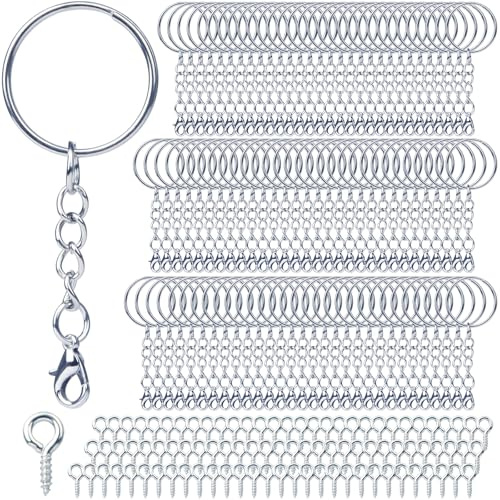 Anelli Portachiavi fai da te 25 mm Ganci Portachiavi Metallo 180 Pezzi Keychain Catena Portachiavi Acciaio Inox Gancetti Portachiavi Piccoli con Catenella Split,Chiusure Braccialetti (Argento)