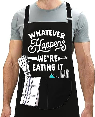 LINEN CLOSET® Bbq Apron for Men Funny Aprons Grilling Novelty Barbecue Aprons Kitchen Cooking Gift Apron with 2 Front Pockets-Whatever Happens