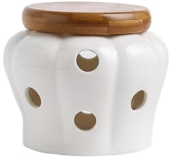 Tarro de Cerámica Blanca para Almacenamiento de Ajos y Jengibre con Tapa - Exquisito Diseño Hueco - Vela para el Hogar